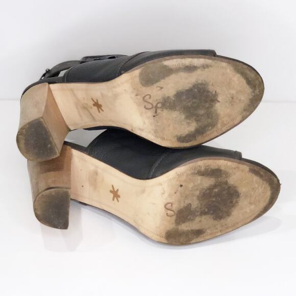 Splendid 9 M Janet Leather Peep-Toe Booties Chunky Heel Shootie Slate Taupe Grey - Picture 8 of 9